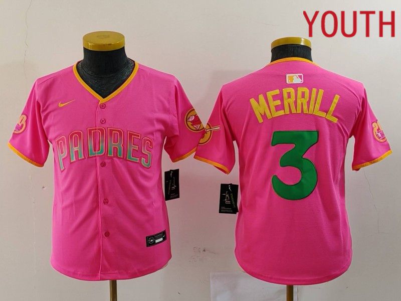 Youth San Diego Padres #3 Merrill Pink Joint Name 2024 Nike MLB Jersey style 5->youth mlb jersey->Youth Jersey